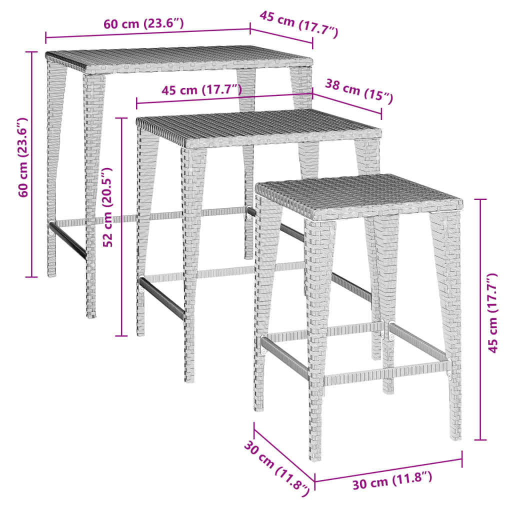 Garden Nesting Tables 3 Pcs Poly Rattan