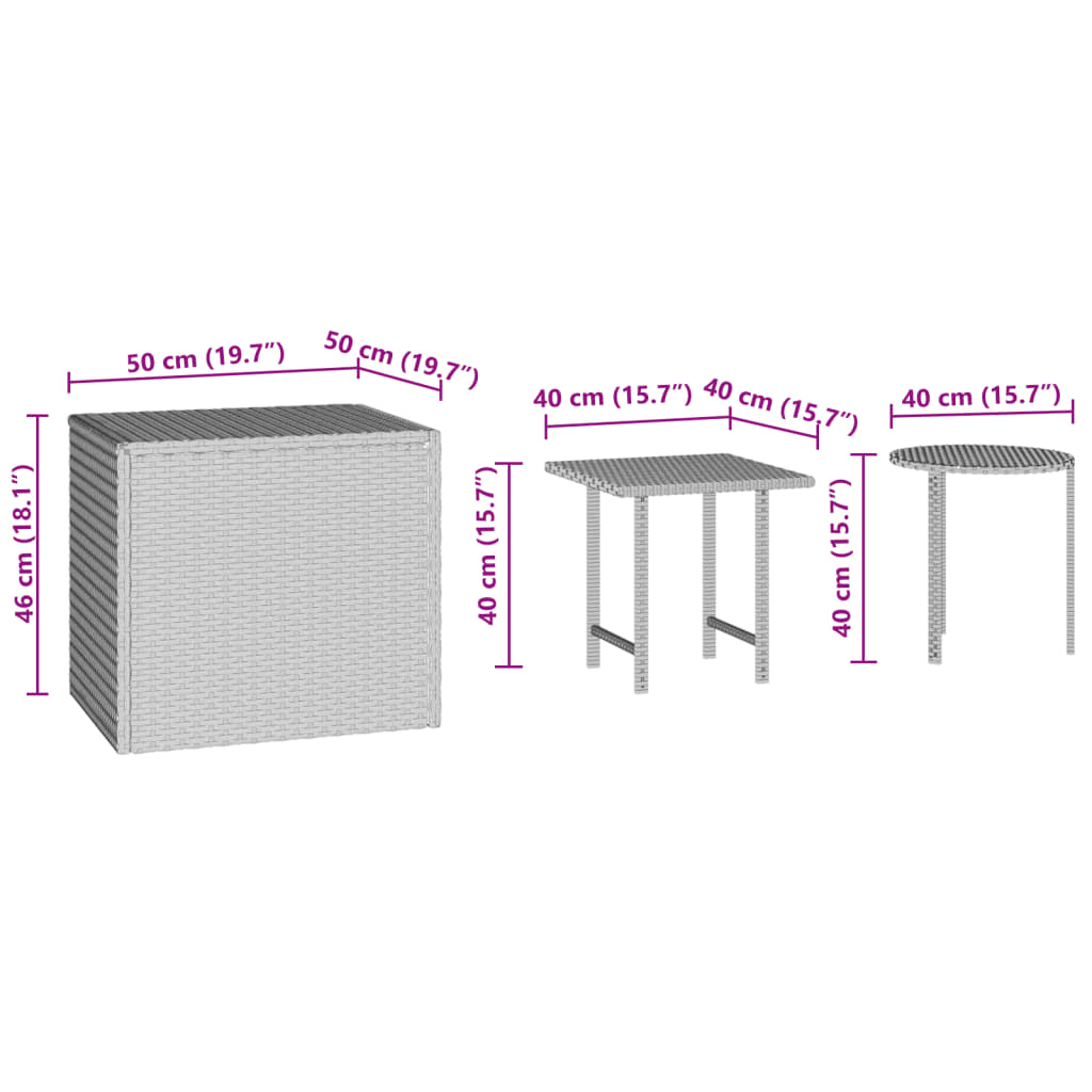 Garden Side Tables 3 Pcs Poly Rattan