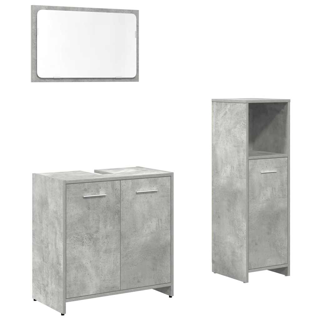 Bathroom Furniture Set 3 Piece Engineered Wood Concrete grey glass 60 cm
