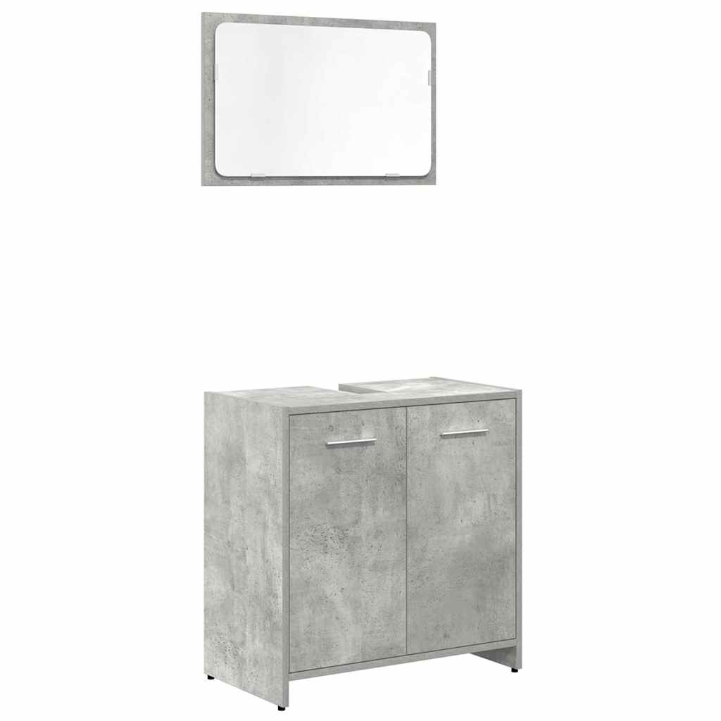 Bathroom Furniture Set 3 Piece Engineered Wood Concrete grey glass 60 cm