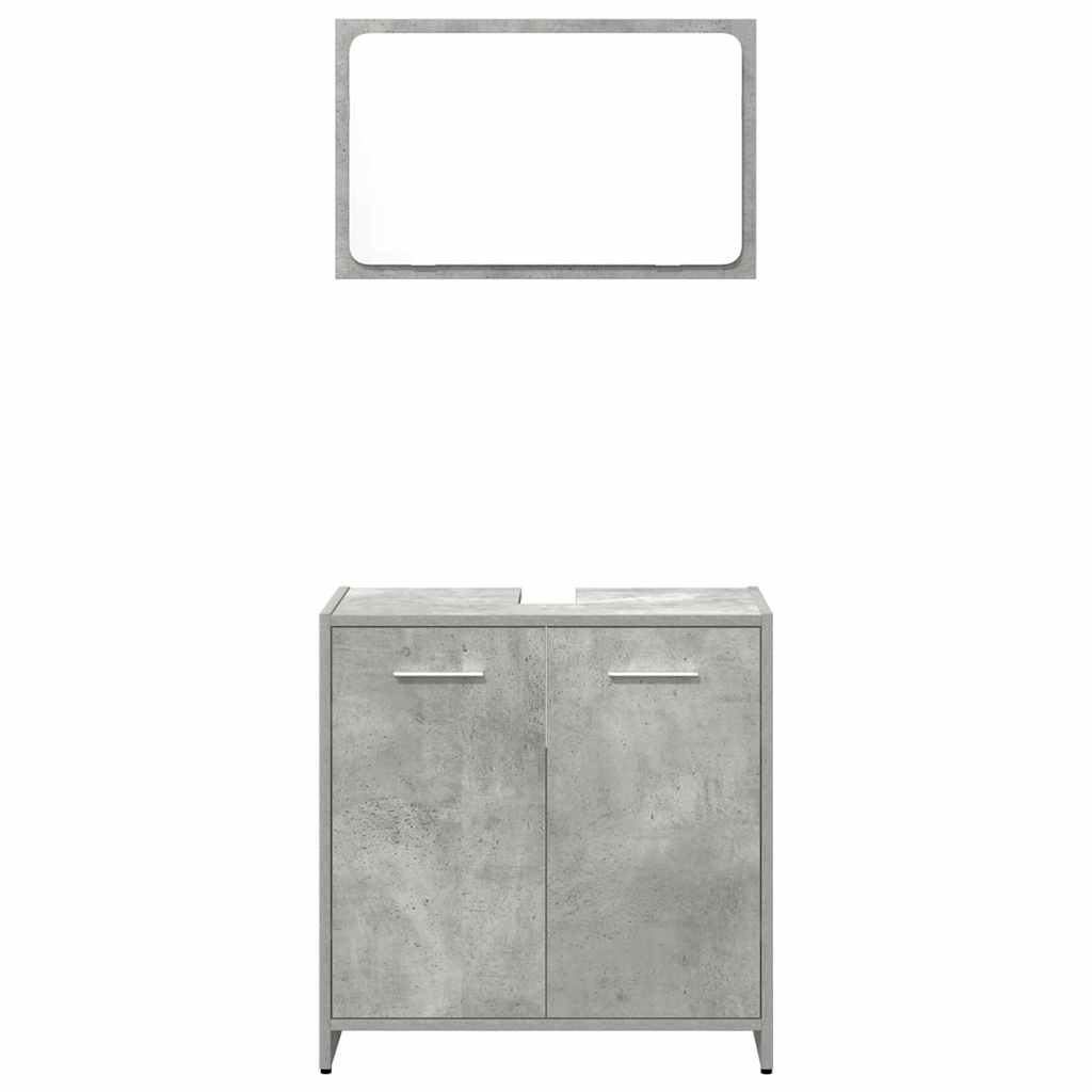 Bathroom Furniture Set 3 Piece Engineered Wood Concrete grey glass 60 cm