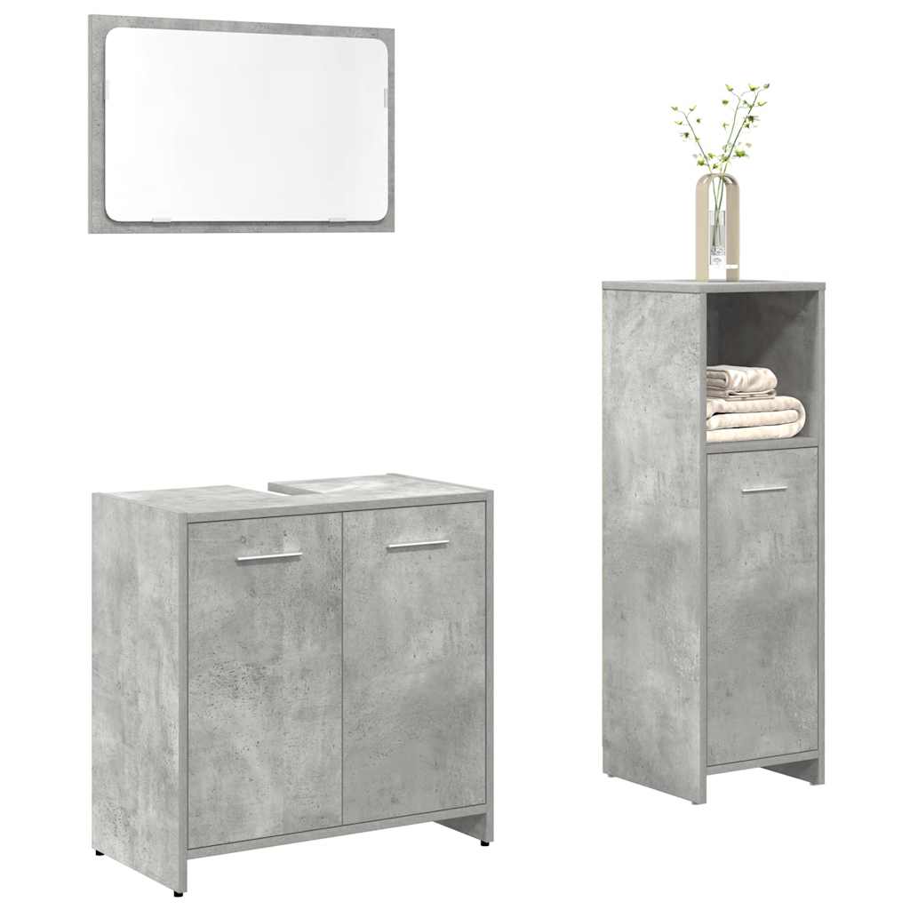 Bathroom Furniture Set 3 Piece Engineered Wood Concrete grey glass 60 cm