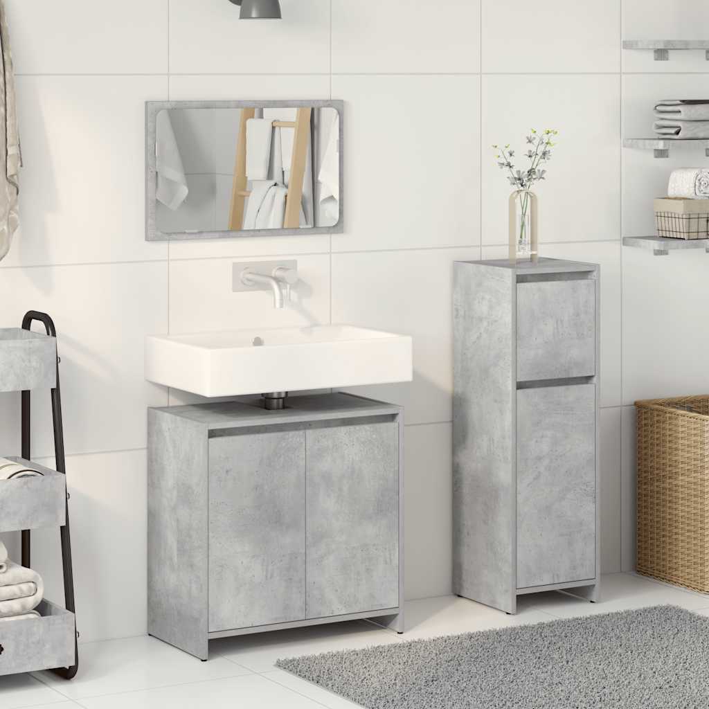 Bathroom Furniture Set 3 Piece Engineered Wood Concrete Grey Sonoma Oak Glass 30