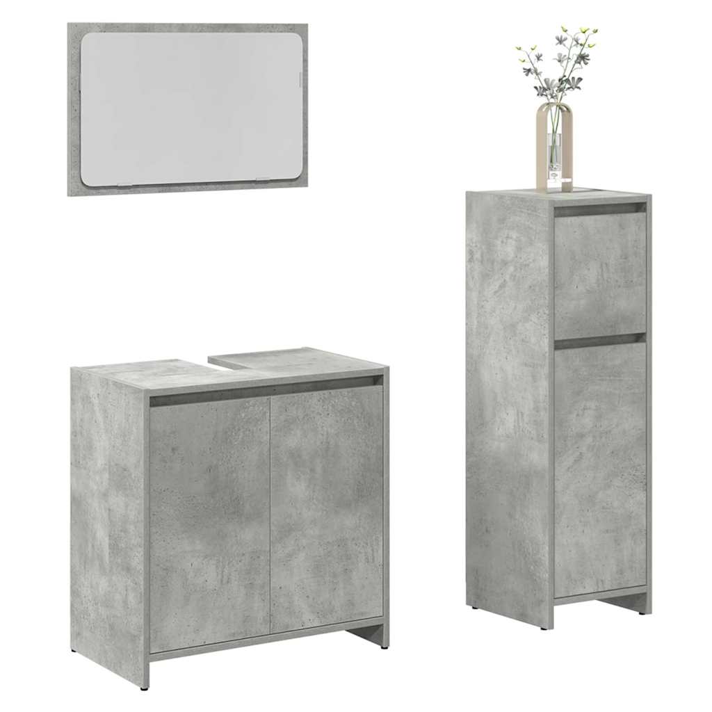 Bathroom Furniture Set 3 Piece Engineered Wood concrete grey sonoma oak glass 30