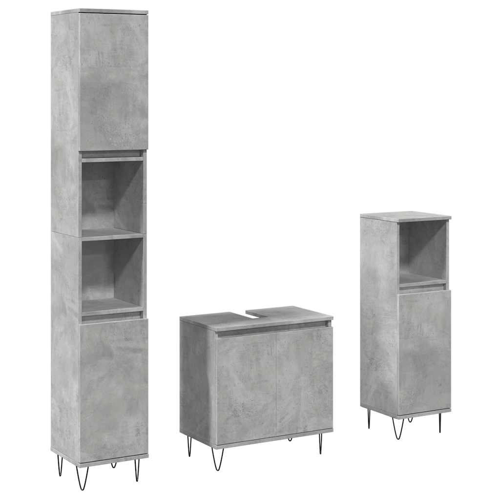 Bathroom Furniture Set 3 Piece Engineered Wood concrete grey sonoma oak iron LED
