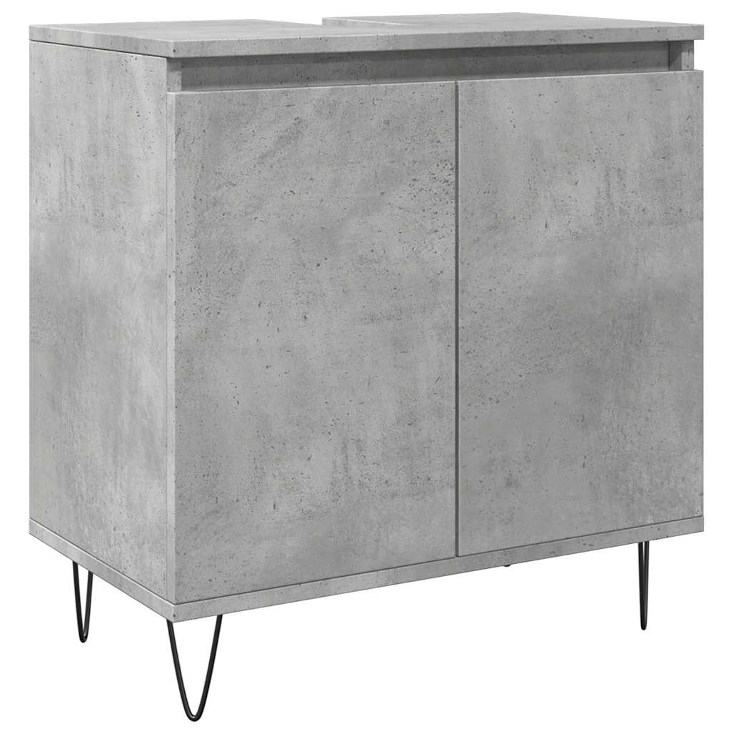 Bathroom Furniture Set 3 Piece Engineered Wood concrete grey sonoma oak iron LED