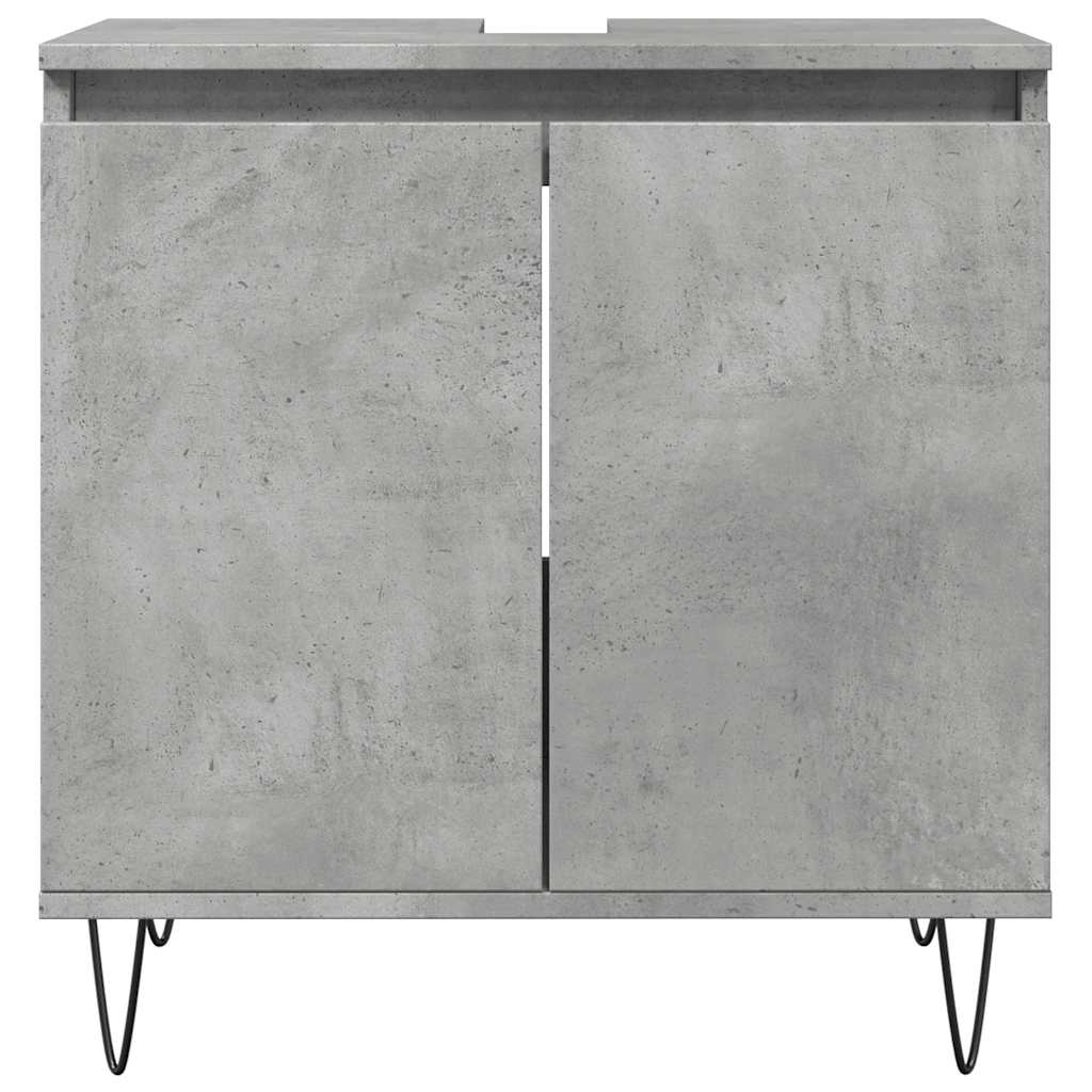 Bathroom Furniture Set 3 Piece Engineered Wood concrete grey sonoma oak iron LED