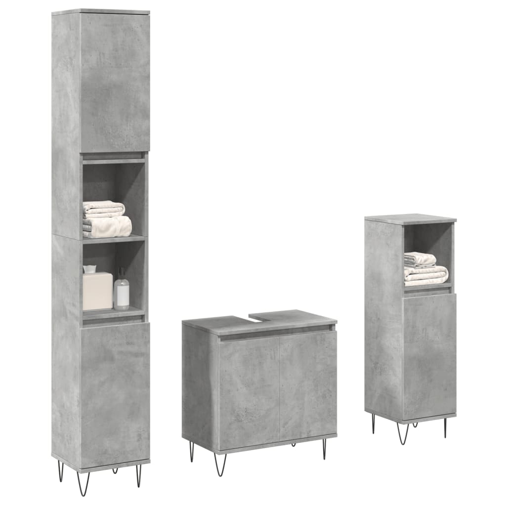 Bathroom Furniture Set 3 Piece Engineered Wood concrete grey sonoma oak iron LED