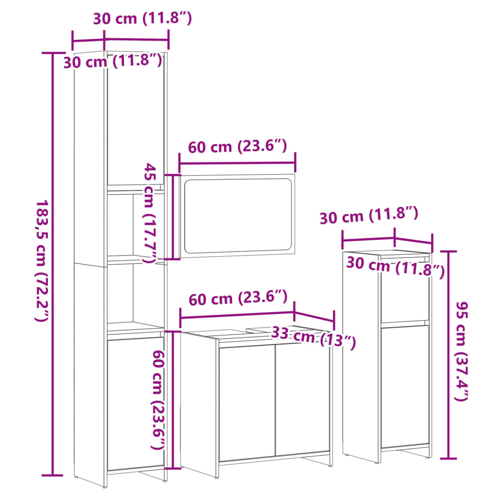 4 Piece Bathroom Furniture Set Engineered Wood