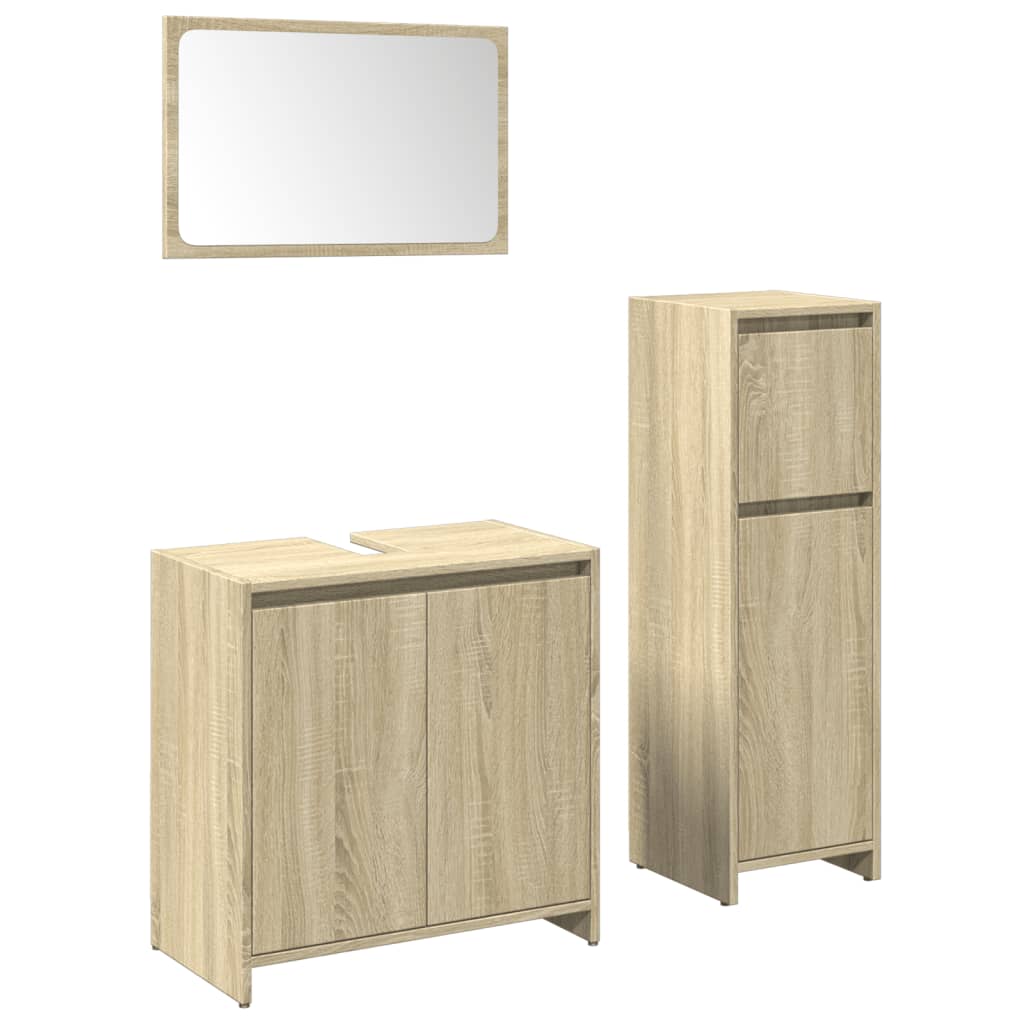Bathroom Furniture Set 3 Piece Engineered Wood concrete grey sonoma oak glass 30