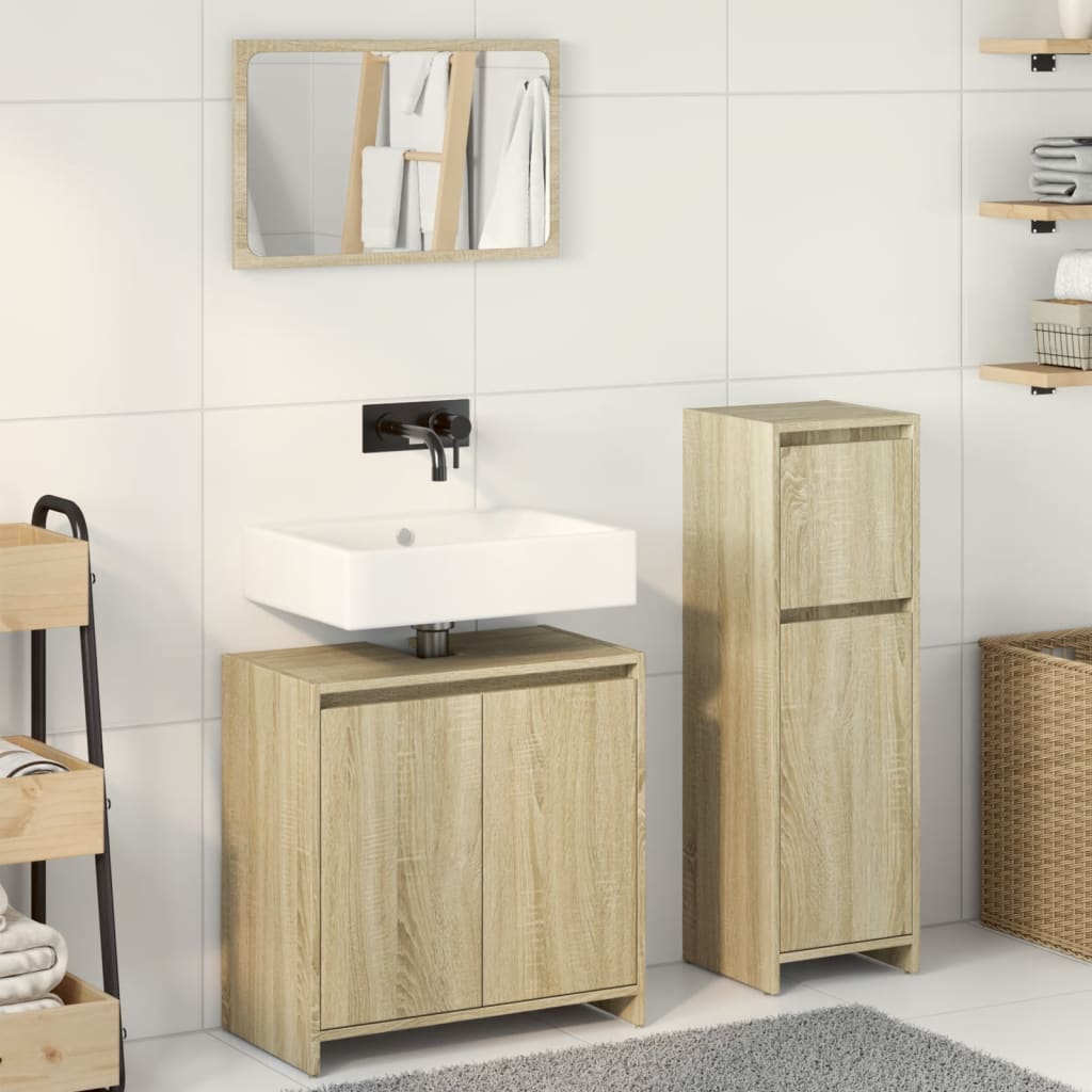 Bathroom Furniture Set 3 Piece Engineered Wood concrete grey sonoma oak glass 30