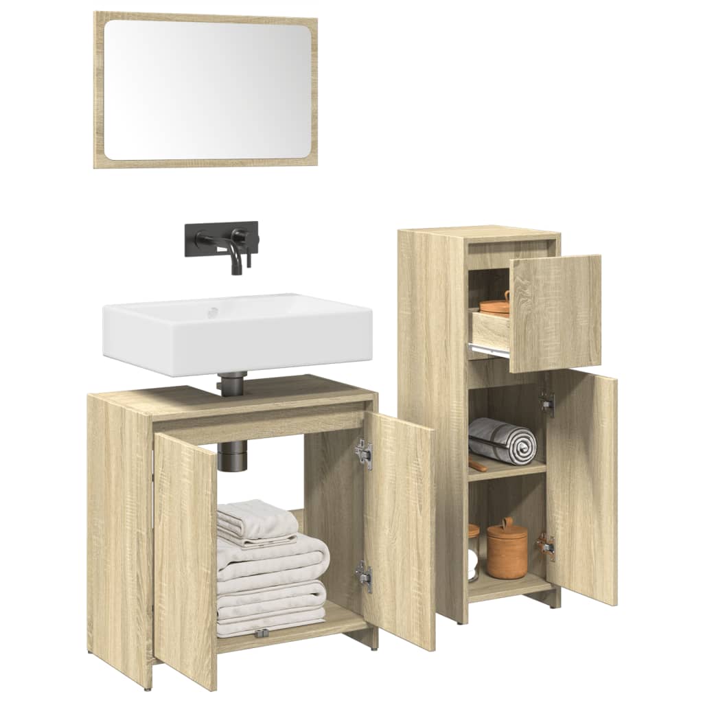 Bathroom Furniture Set 3 Piece Engineered Wood concrete grey sonoma oak glass 30