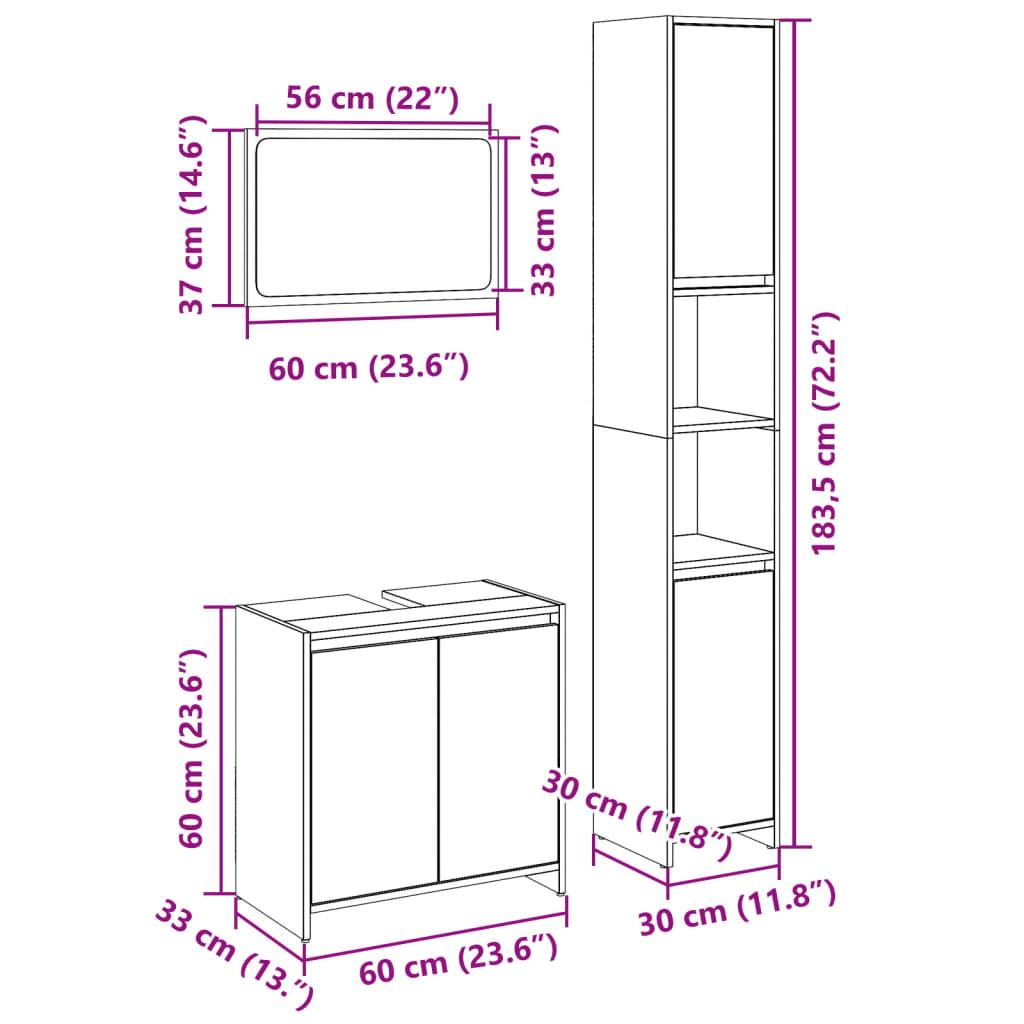 3 Piece Bathroom Furniture Set Sonoma Oak Engineered Wood