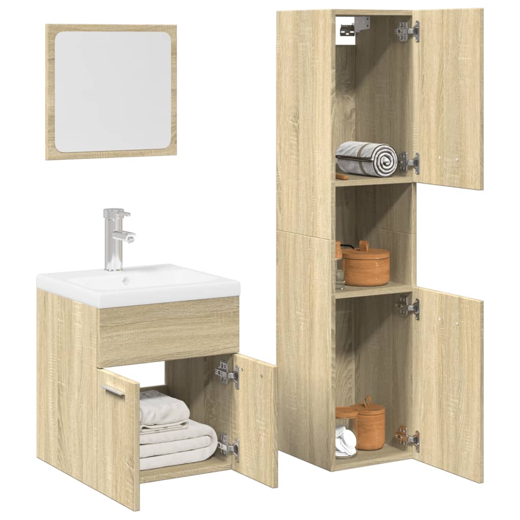 Bathroom Furniture Set 3 Pcs Engineered Wood