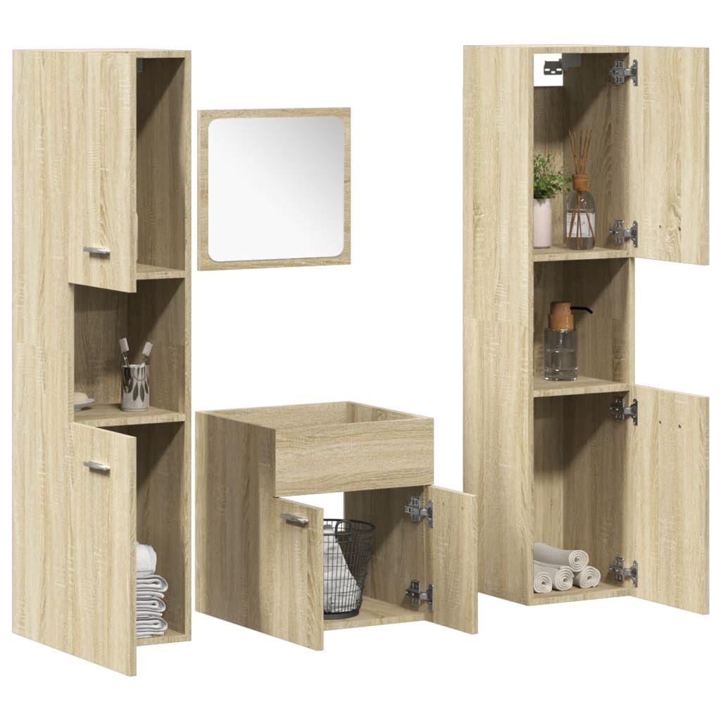 Bathroom Furniture Set 4 Pcs Engineered Wood