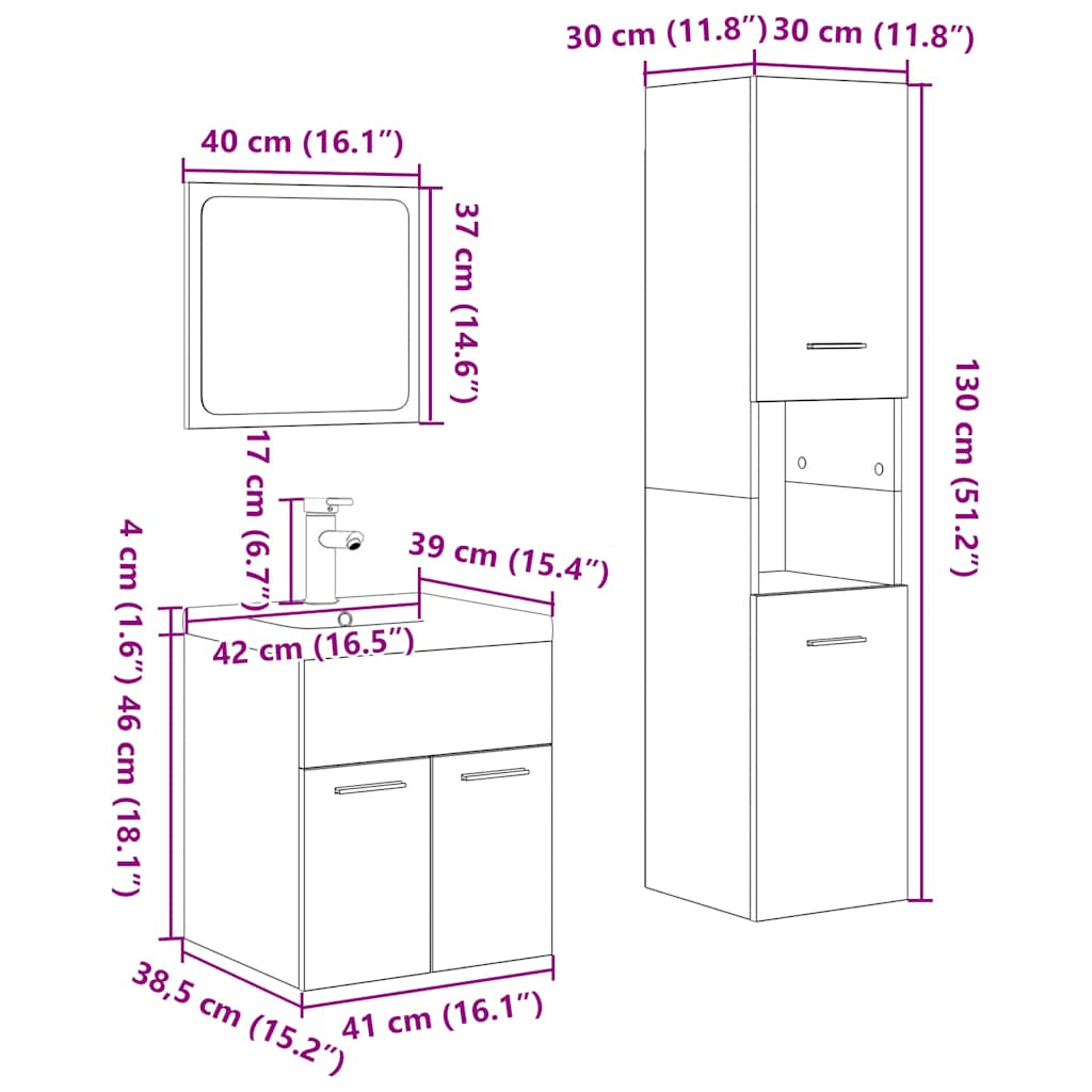 4 Piece Bathroom Furniture Set Engineered Wood