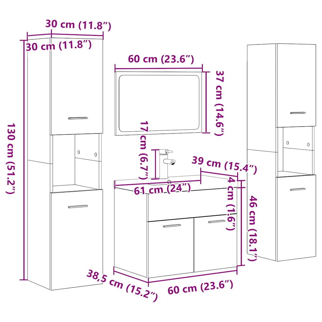 5 Piece Bathroom Furniture Set Engineered Wood