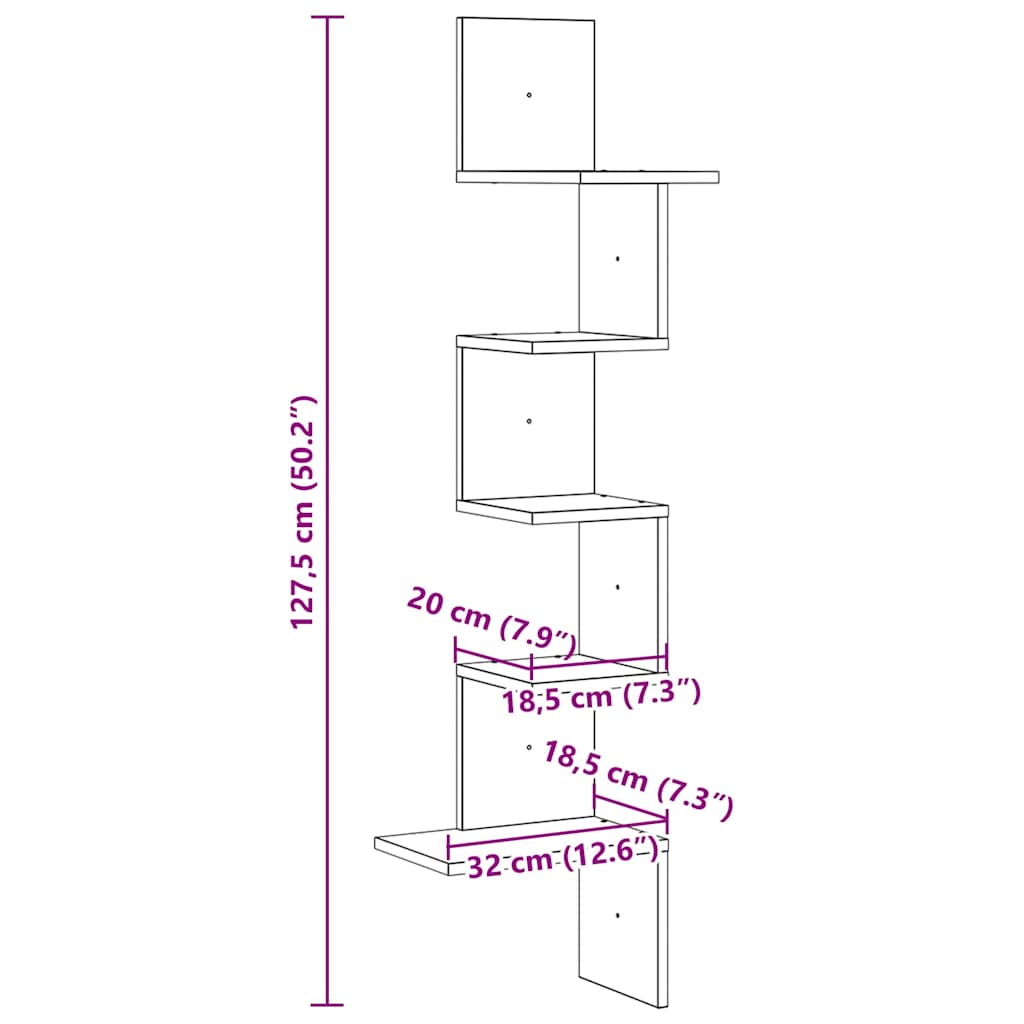 Wall Corner Shelf 32X32X127,5 Cm Engineered Wood