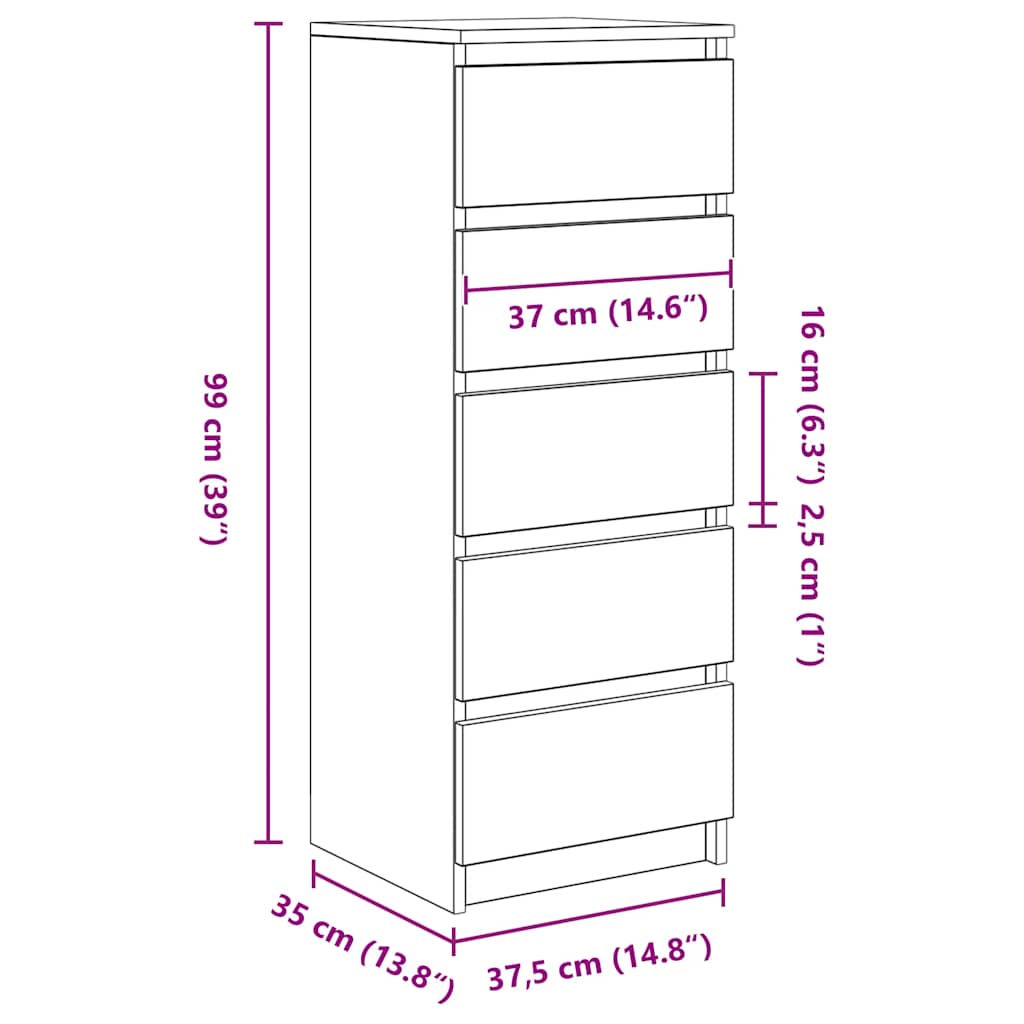 Sideboard With Drawers 37.5X35X99 Cm Engineered Wood