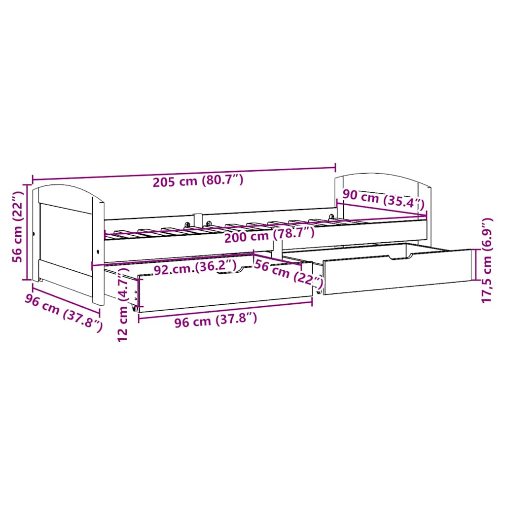 Day Bed With 2 Drawers Without Mattress Irun White&Pink 90X200 Cm