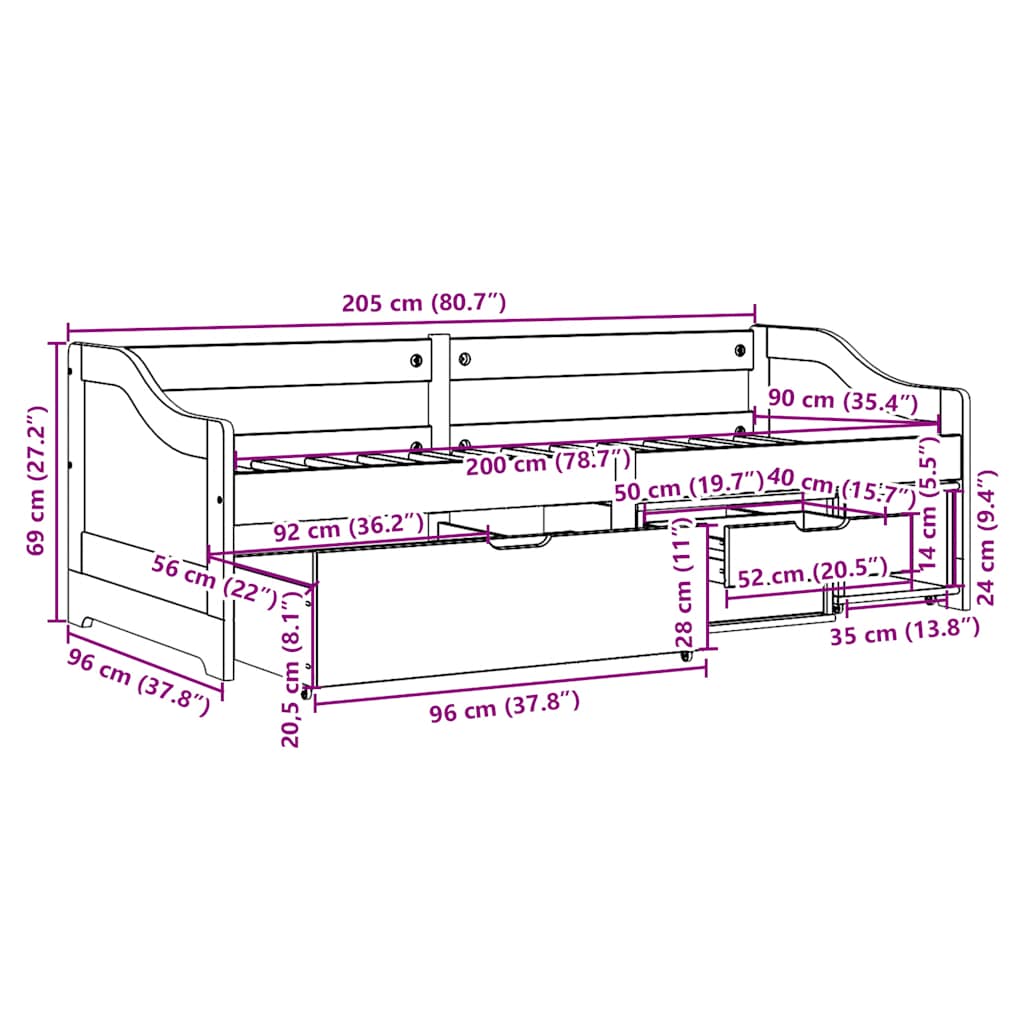 Day Bed With 3 Drawers Without Mattress Irun 90X200 Cm