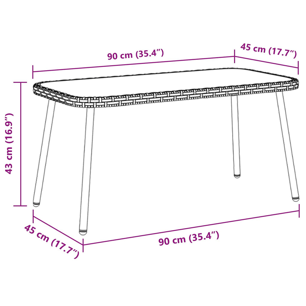 Coffee Table 90 X 45 X 43 Cm Poly Rattan