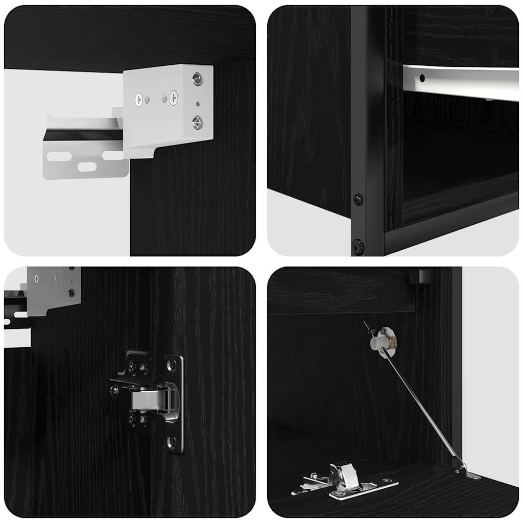 Bathroom Furniture Set Shelf 5 Pcs Black Engineered Wood