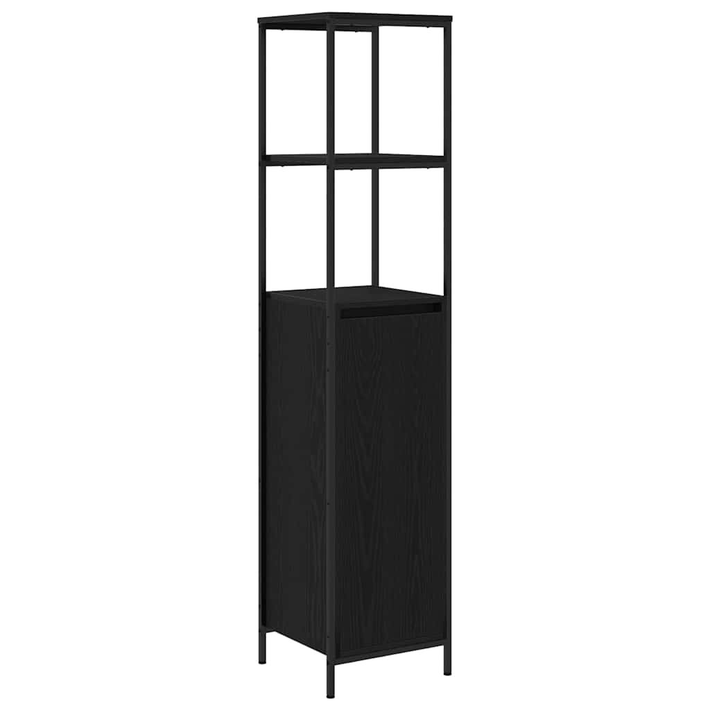 Bathroom Furniture Set Shelf 5 Pcs Black Engineered Wood