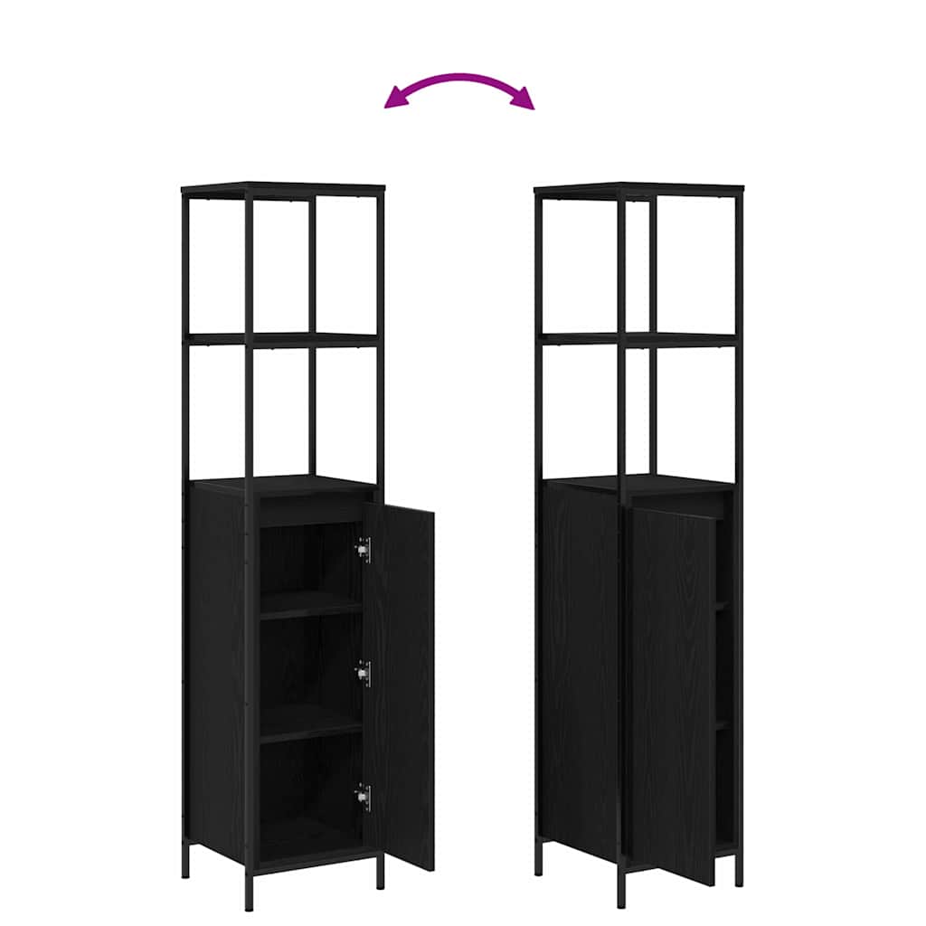 Bathroom Furniture Set Shelf 5 Pcs Black Engineered Wood