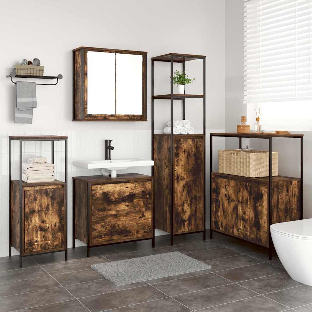 Bathroom Furniture Set Shelf 5 Pcs Brown Engineered Wood