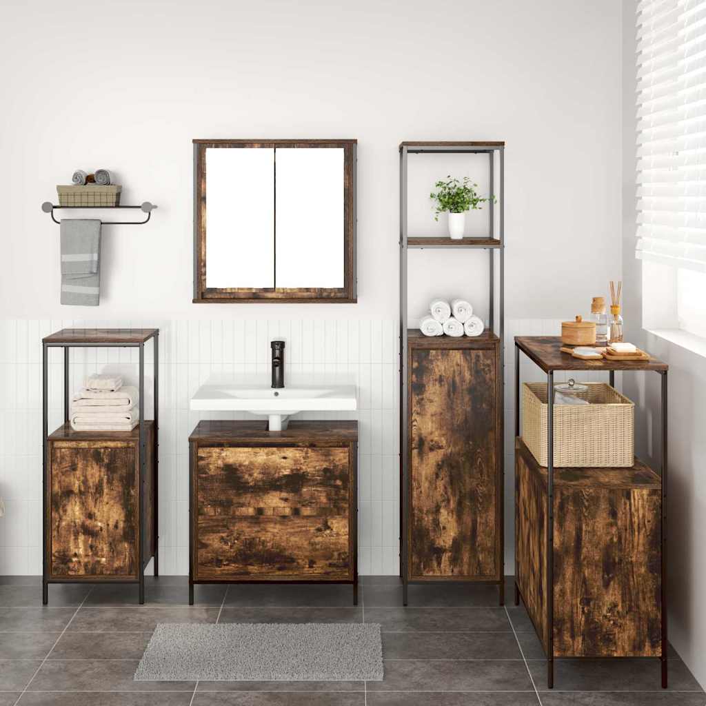 Bathroom Furniture Set Shelf 5 Pcs Brown Engineered Wood
