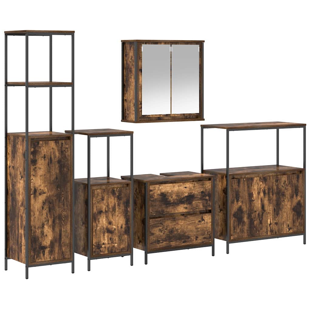 Bathroom Furniture Set Shelf 5 Pcs Brown Engineered Wood