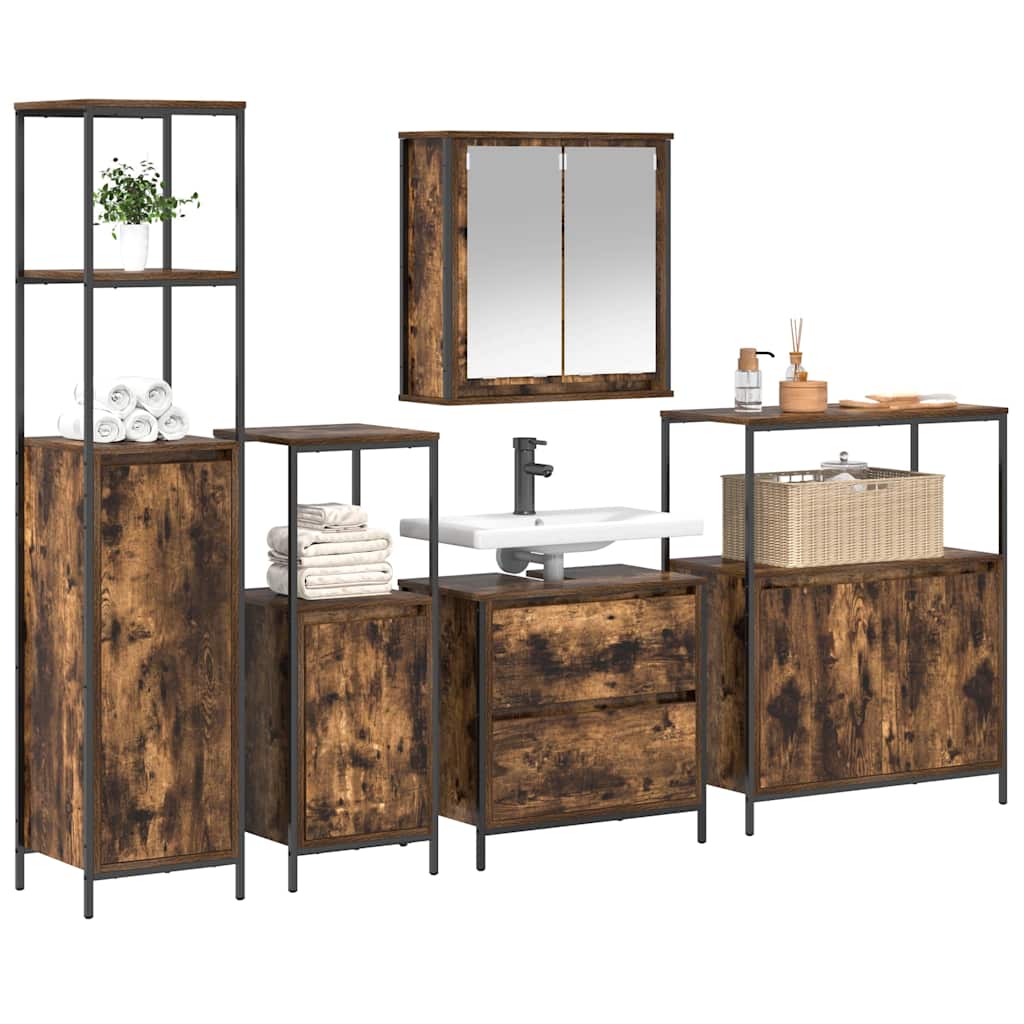 Bathroom Furniture Set Shelf 5 Pcs Brown Engineered Wood