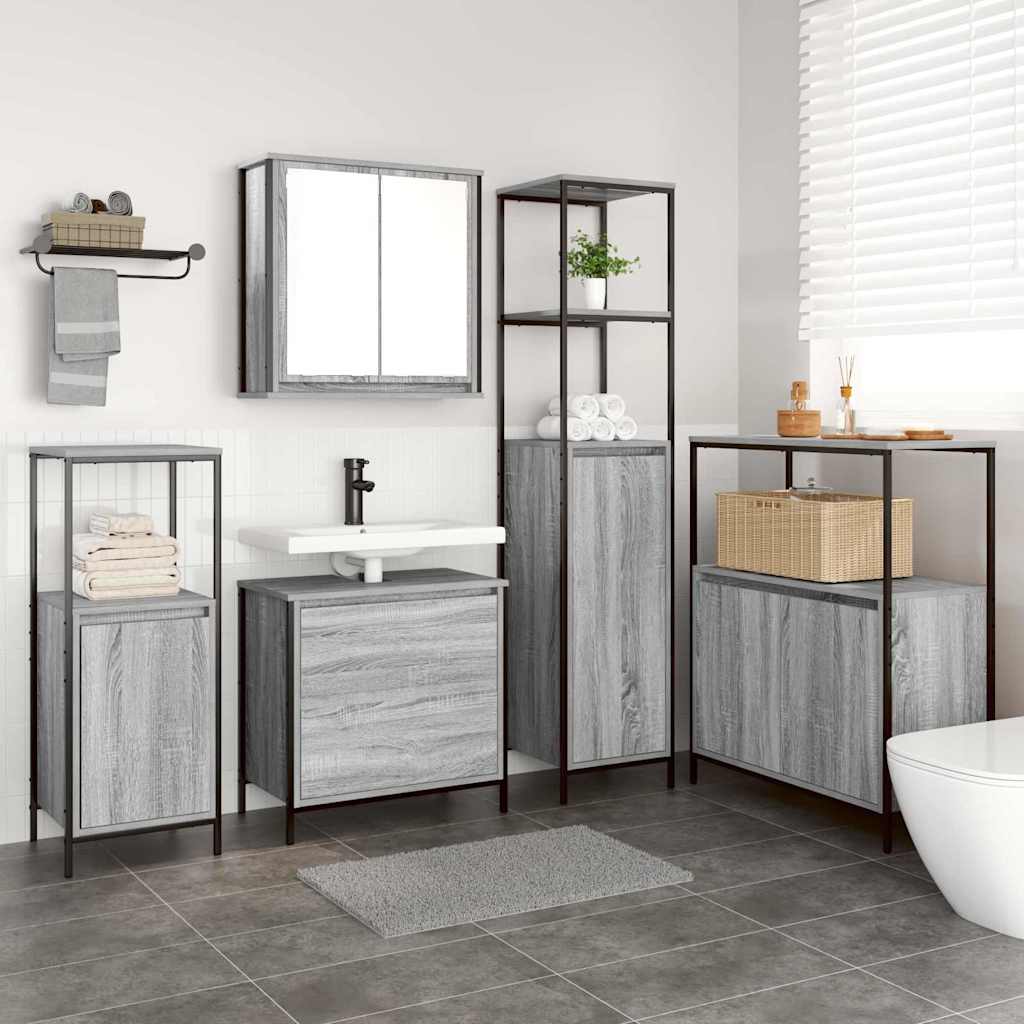 Bathroom Furniture Set With Shelf 5 Pcs Grey Engineered Wood