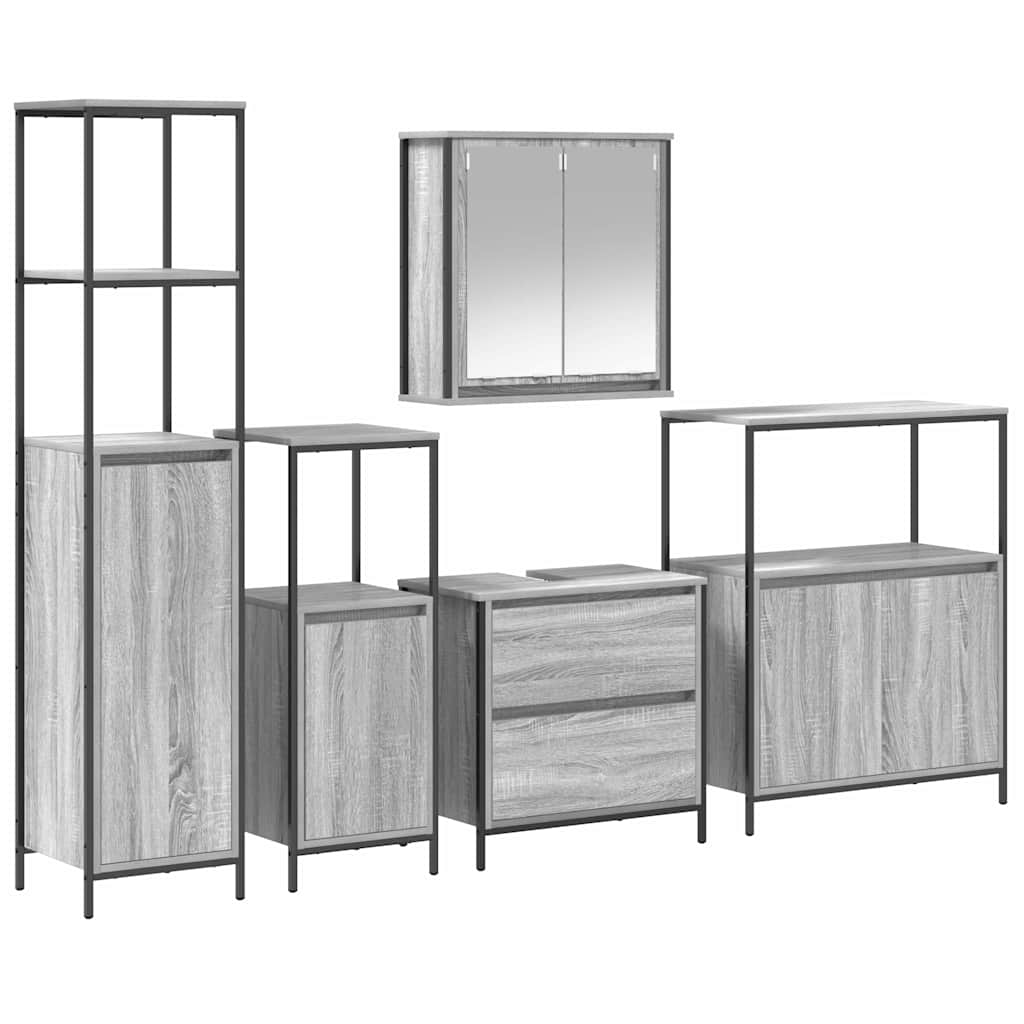 Bathroom Furniture Set With Shelf 5 Pcs Grey Engineered Wood