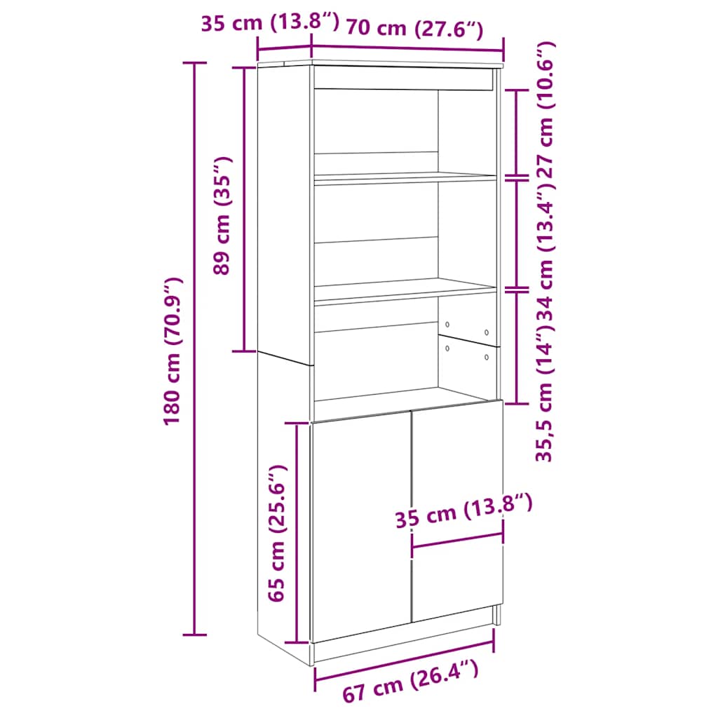 Highboard 70X35X180 Cm Engineered Wood