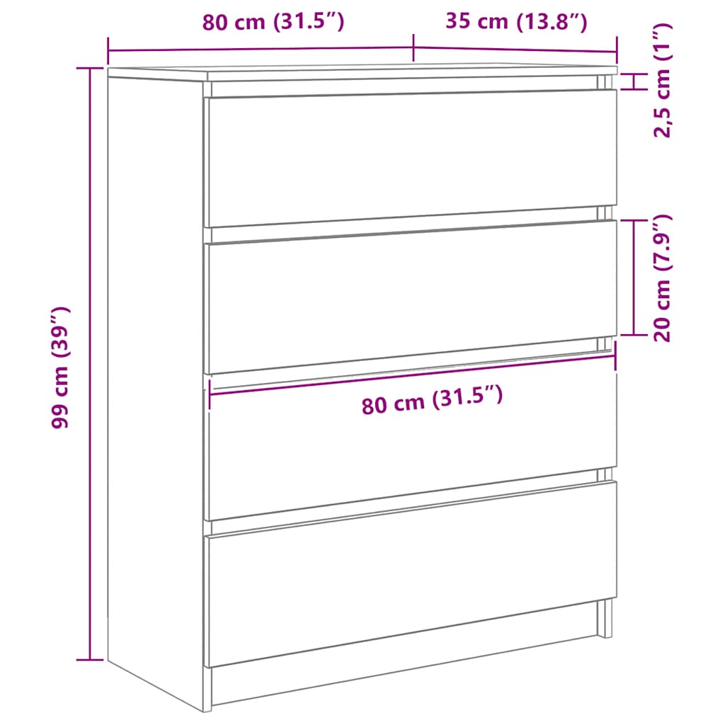 Sideboard 80X35X99 Cm Engineered Wood