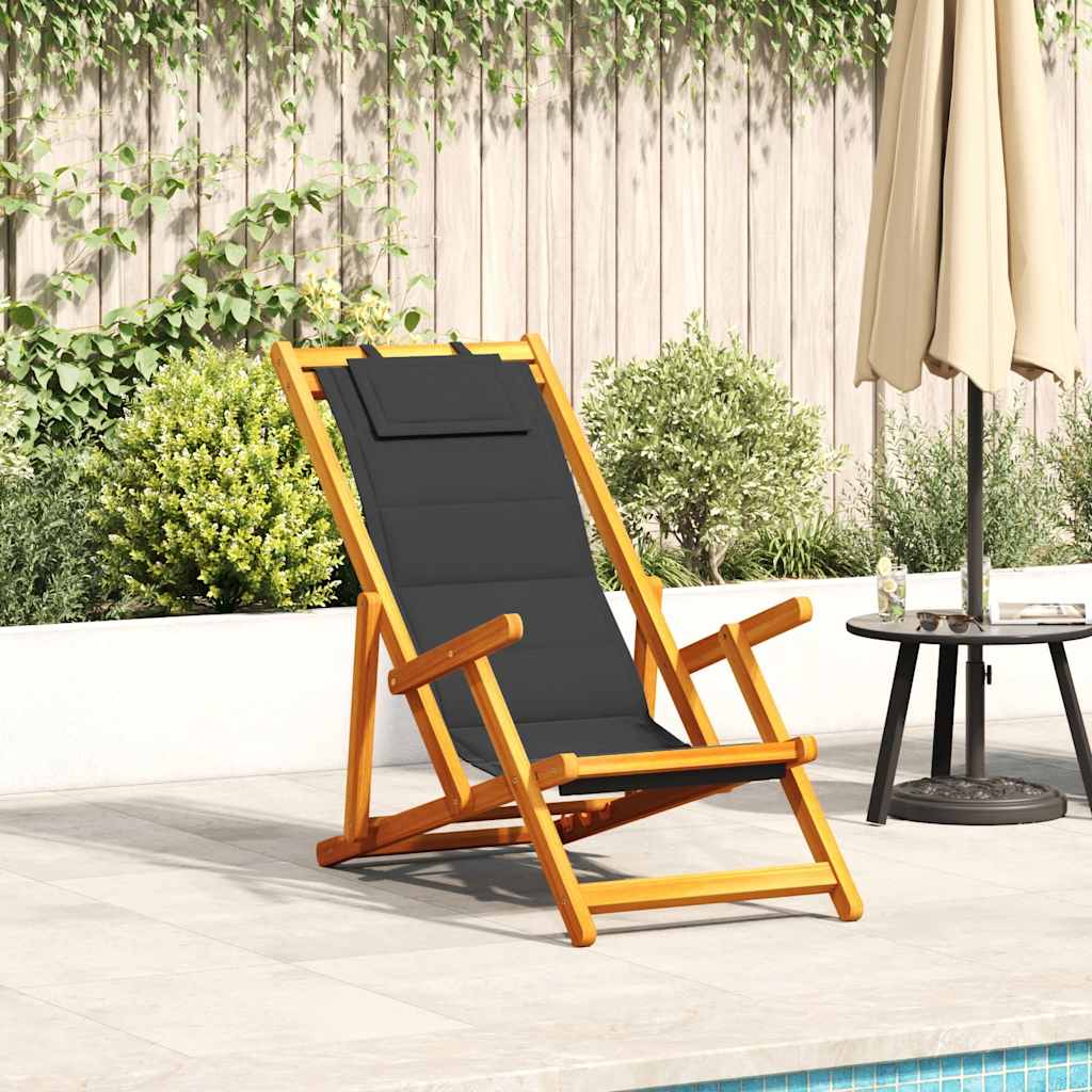 Beach Chair With Cushion Folding 2 Pcs Brown Solid Acacia Wood