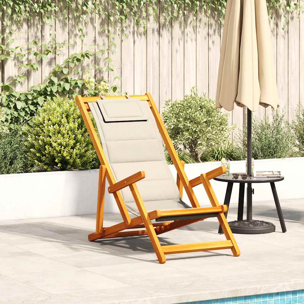 Beach Chair With Cushion Folding 2 Pcs Brown Solid Acacia Wood