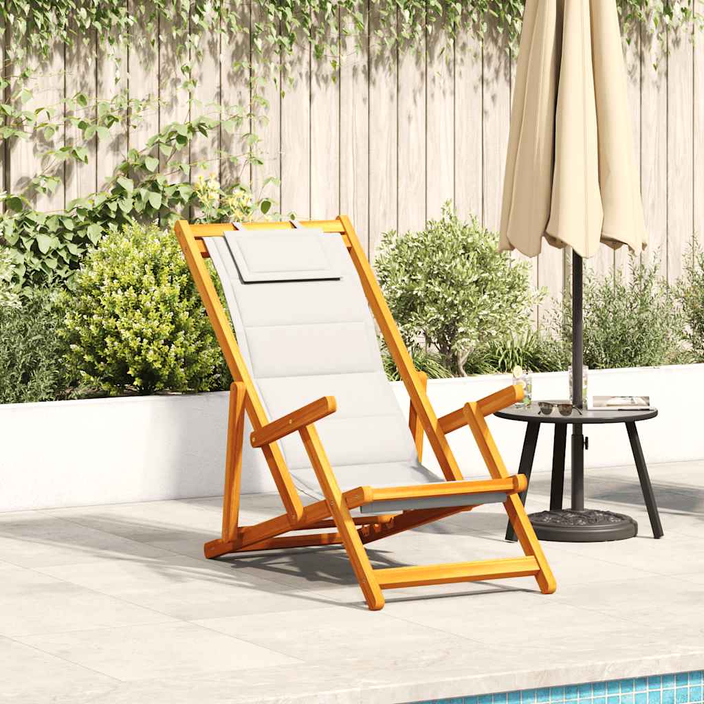 Beach Chair With Cushion Folding 2 Pcs Brown Solid Acacia Wood