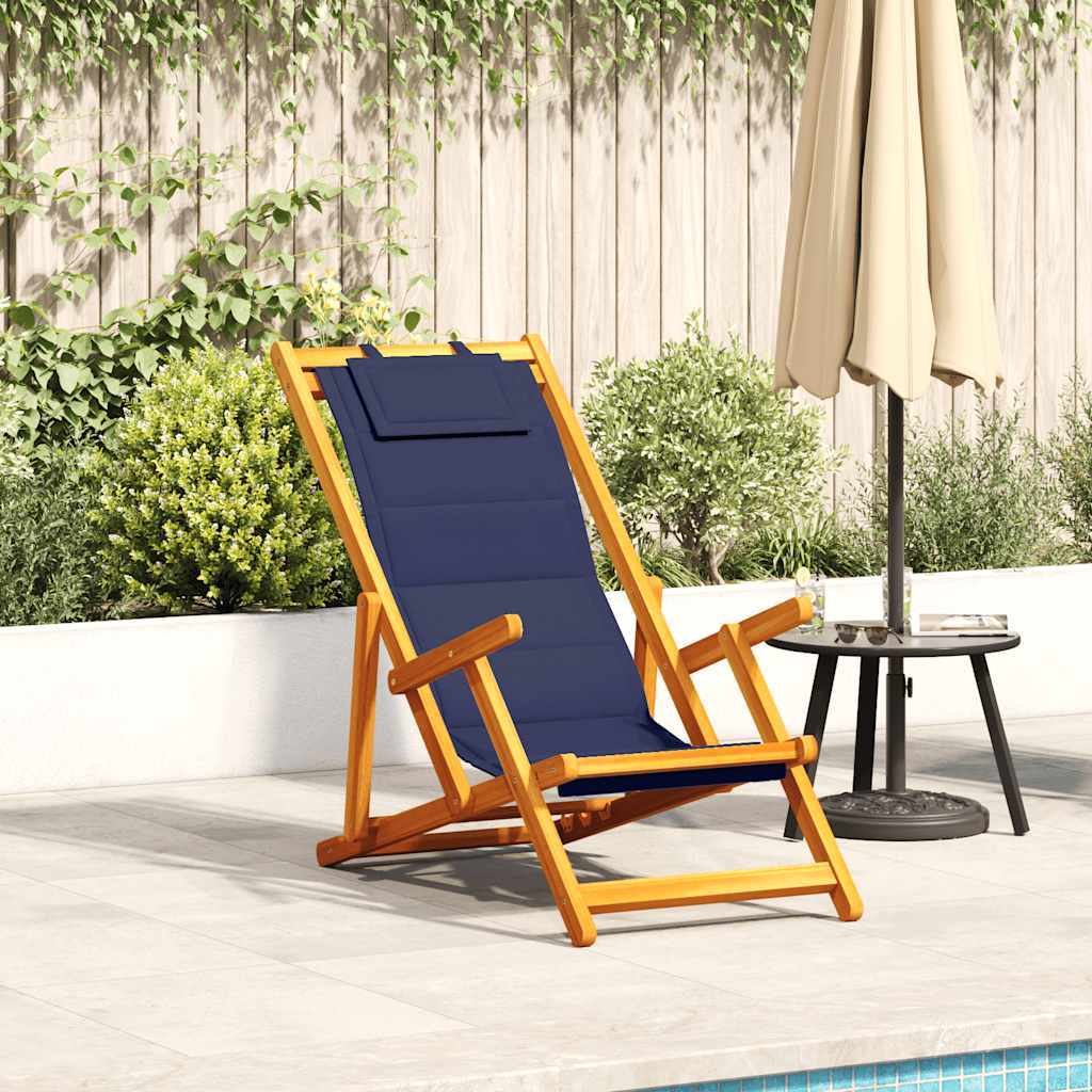 Beach Chair With Cushion Folding 2 Pcs Brown Solid Acacia Wood