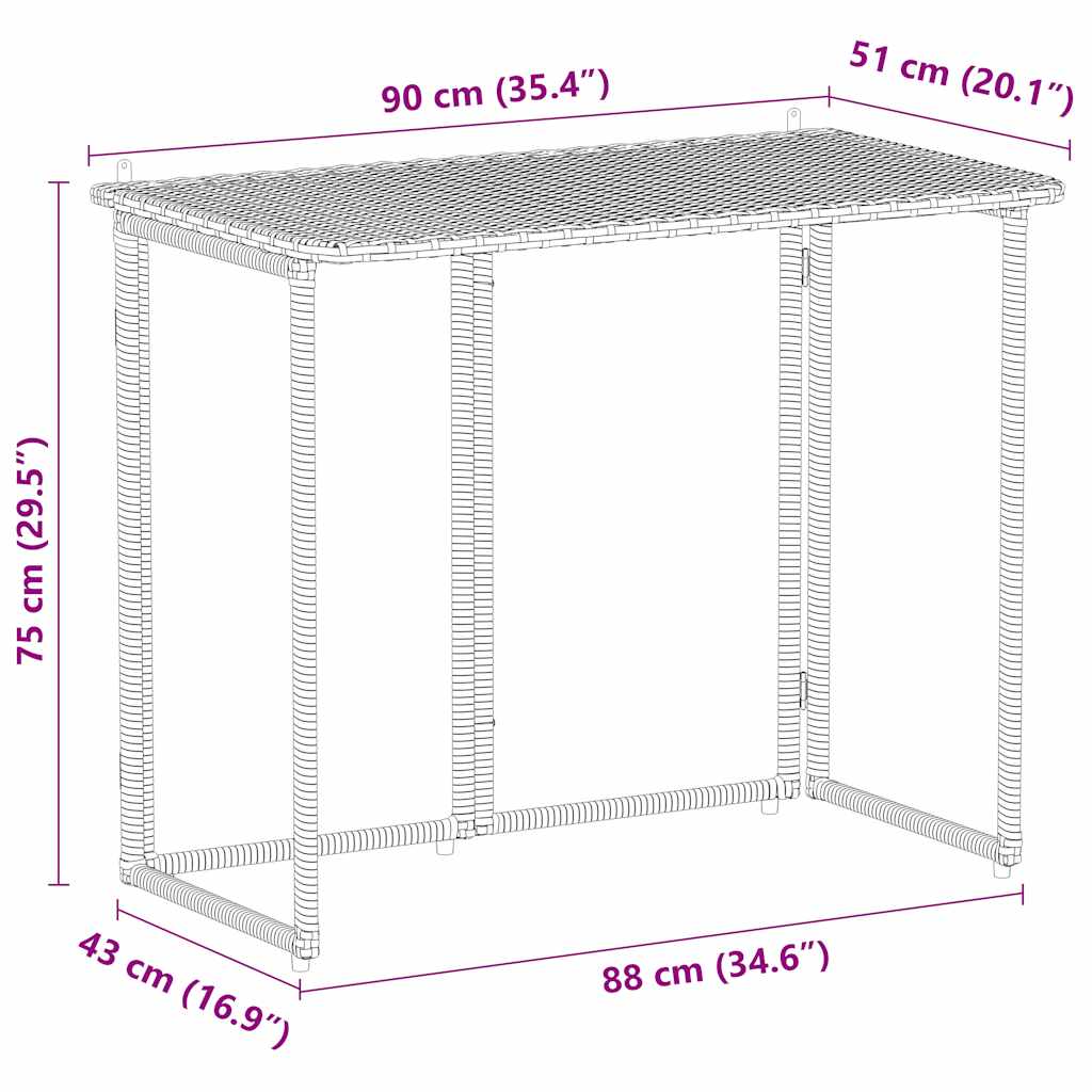 Folding Garden Table 90X51X75 Cm Poly Rattan - Model 4108254