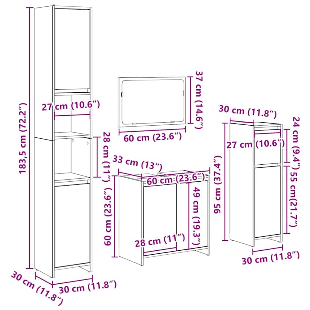 4 Piece Bathroom Furniture Set Engineered Wood