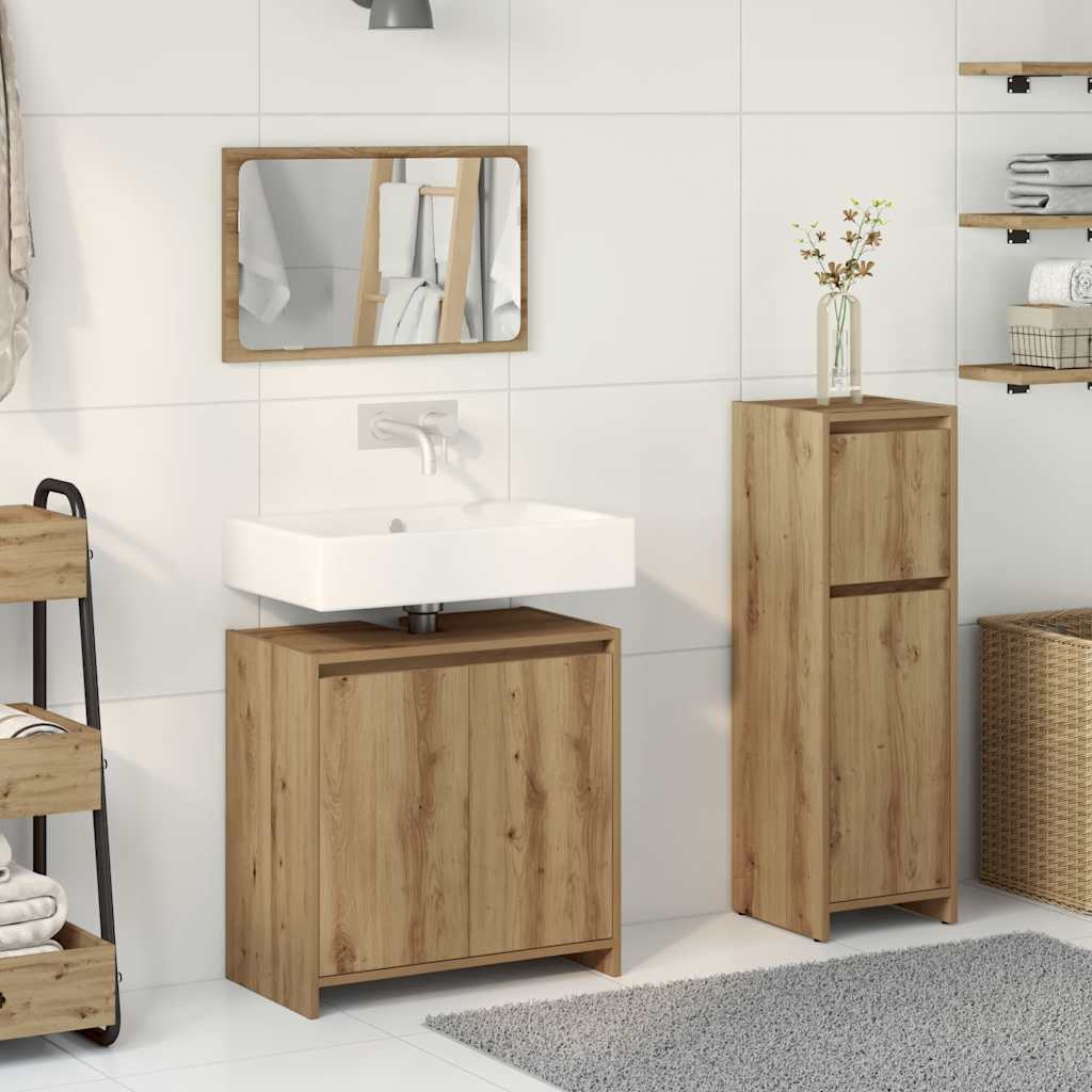 3 Piece Bathroom Furniture Set Engineered Wood