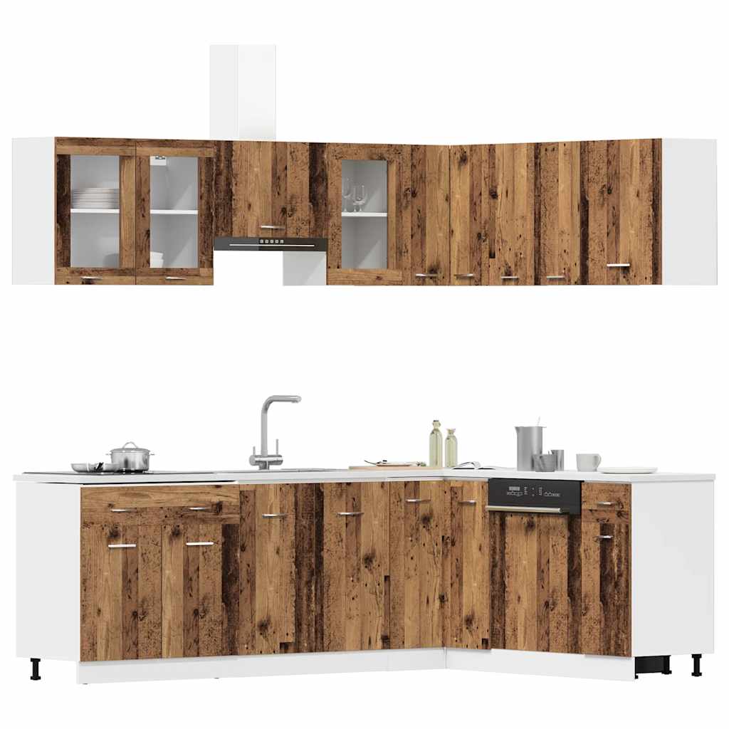 Kitchen Cabinets 11 Piece Cabinet Set Lyon Engineered Wood Artisian Oak Old Wood