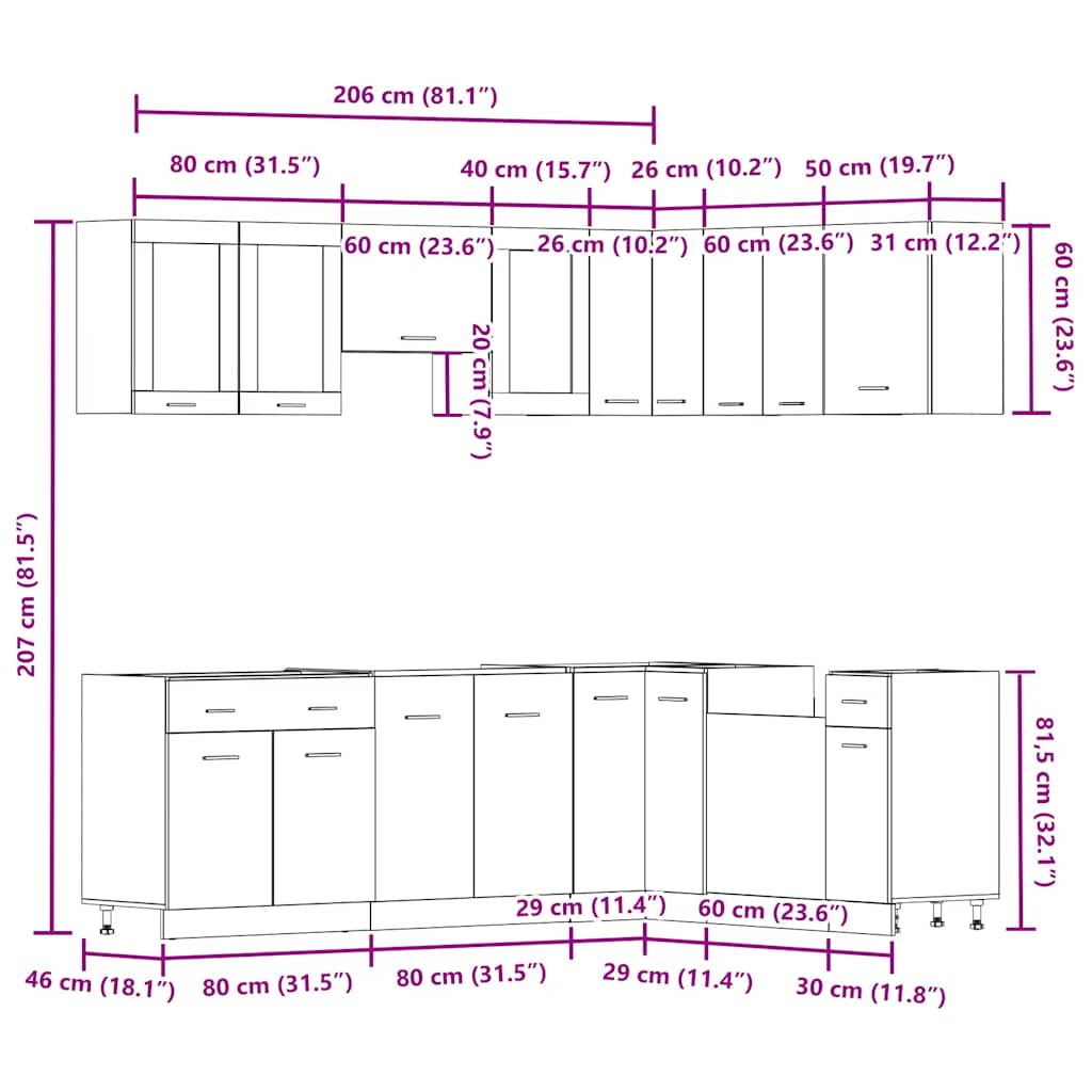 Kitchen Cabinets 11 Piece Cabinet Set Lyon Engineered Wood Artisian Oak Old Wood