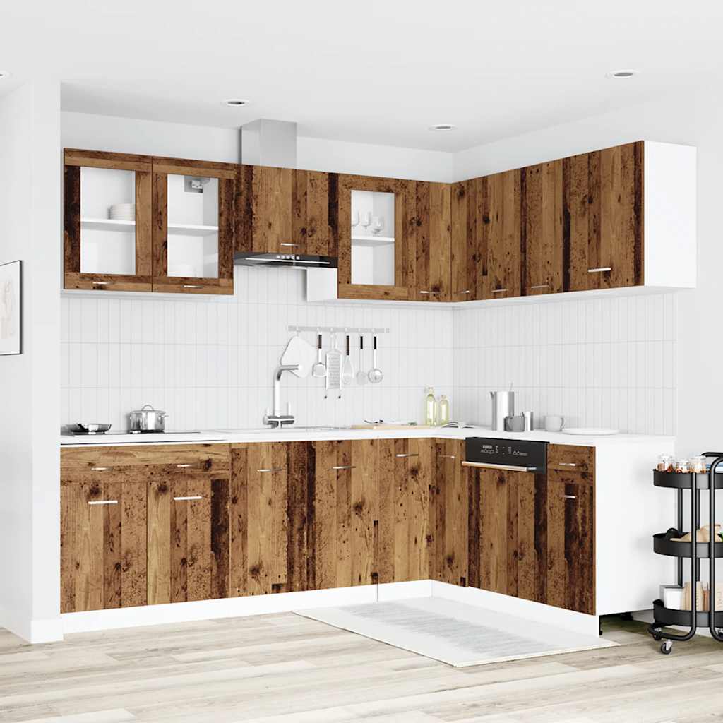 Kitchen Cabinets 11 Piece Cabinet Set Lyon Engineered Wood Artisian Oak Old Wood