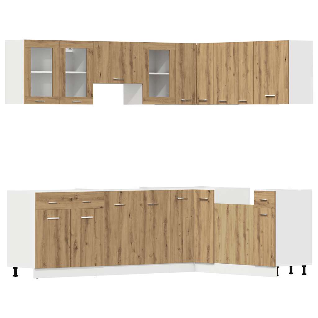 Kitchen Cabinets 11 Piece Cabinet Set Lyon Engineered Wood Artisian Oak Old Wood