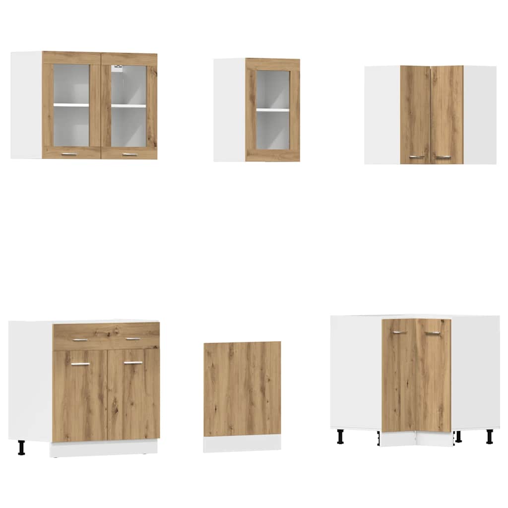 Kitchen Cabinets 11 Piece Cabinet Set Lyon Engineered Wood Artisian Oak Old Wood