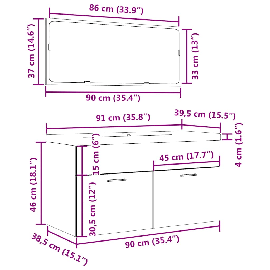3 Piece Bathroom Furniture Set Engineered Wood